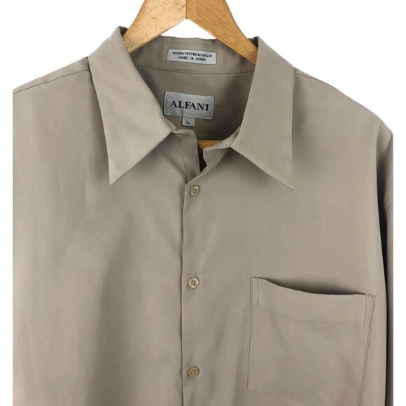 Alfani Mens Size Large Light Brown Long Sleeve Button Up Collared Shirt - Picture 2 of 9